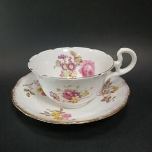 Vintage Radfords England Bone China Floral Teacup and Saucer Set with Gold Trim